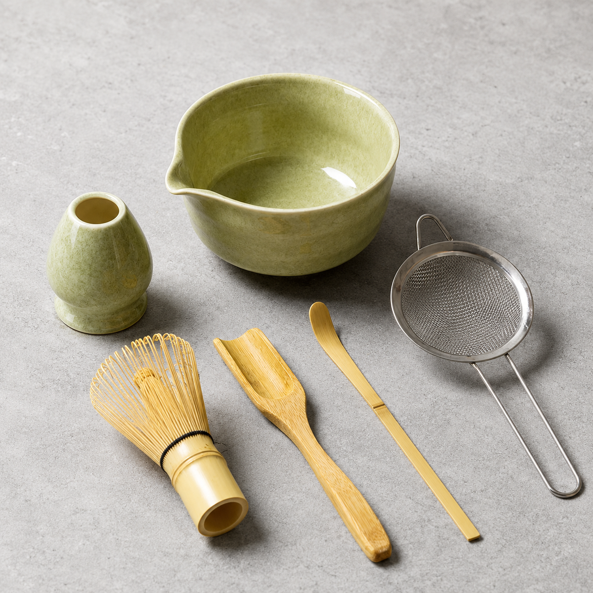 Matcha Tea Set 6-Piece – Ceramic Bowl Bamboo Whisk Tea Kit