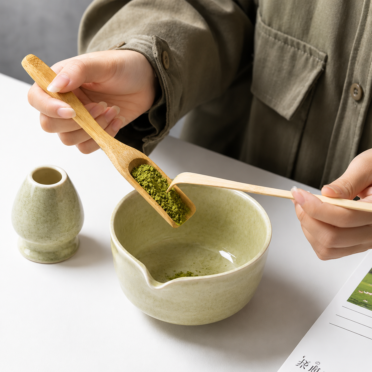 Matcha Tea Set 6-Piece – Ceramic Bowl Bamboo Whisk Tea Kit