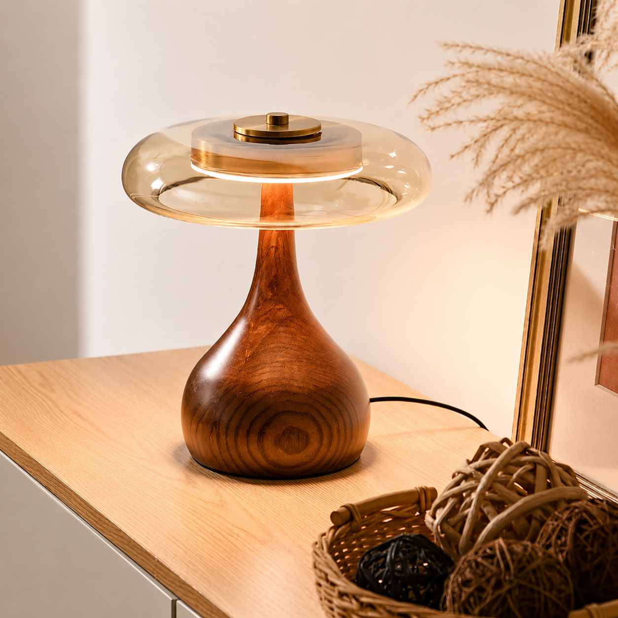 Bedside Table Lamp Glass Shade – Cozy Lighting