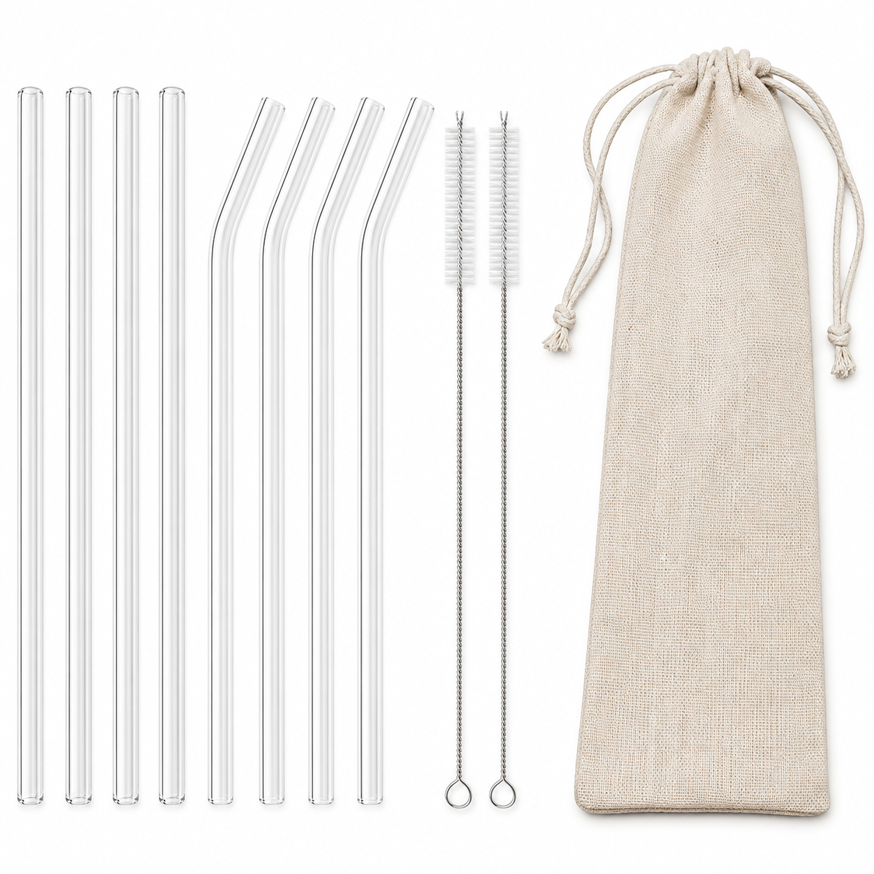 8 Pcs Glass Straw Set Reusable Drinking Straws