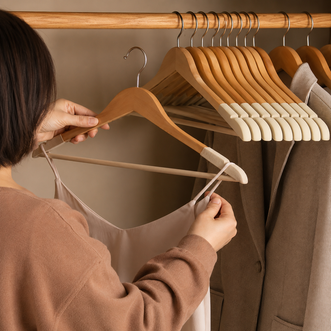 Wooden Clothes Hangers Non-Slip Set of 5