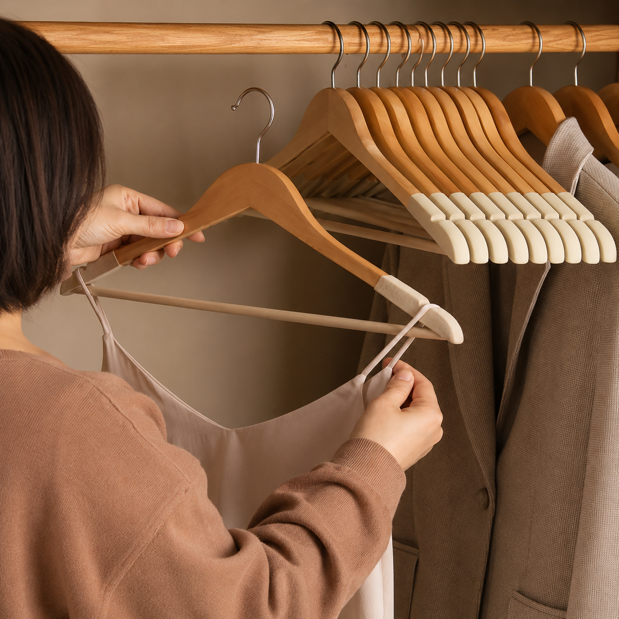 Wooden Clothes Hangers Non-Slip Set of 5