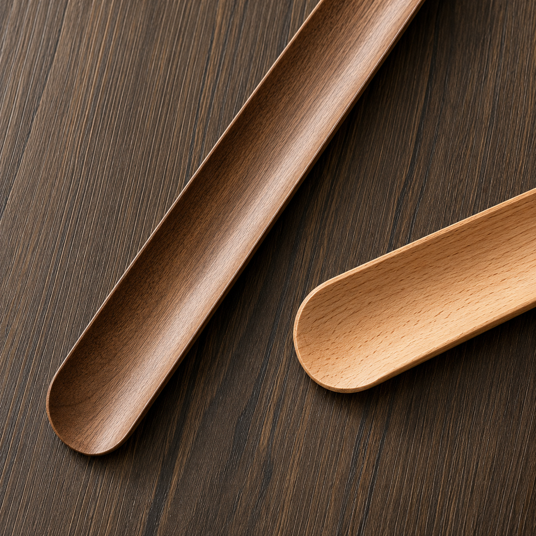 55cm long wooden shoe horn with magnetic wall mount
