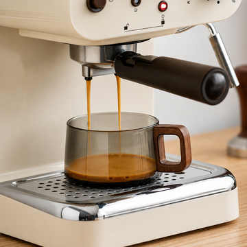 Glass Coffee Mug 200ml with Wooden Tray and Spoon