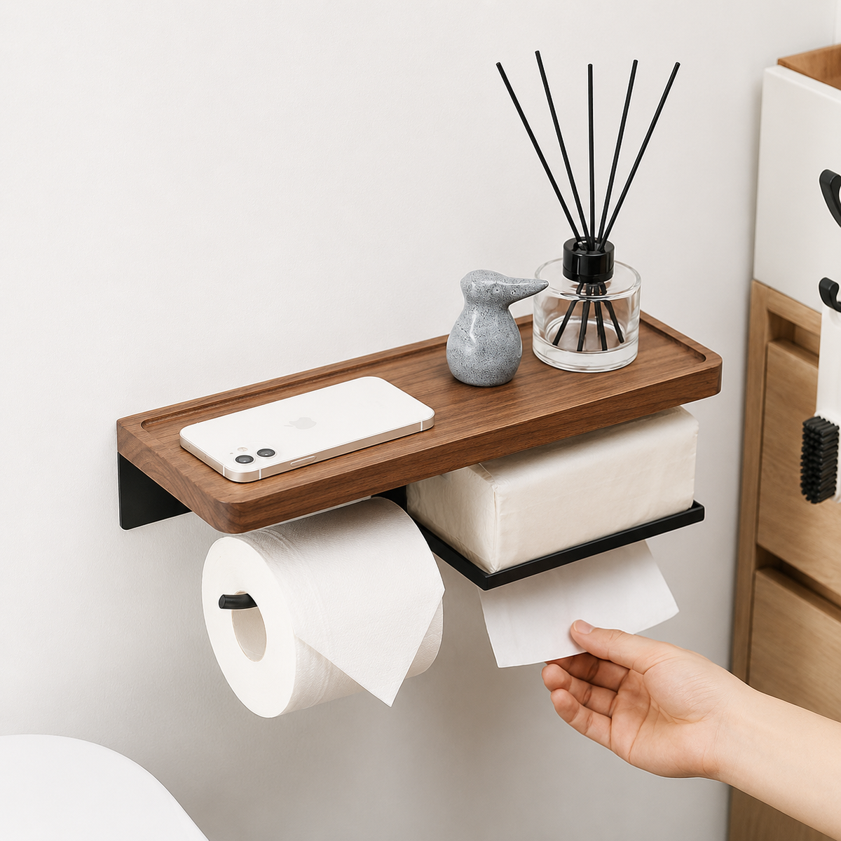 Toilet Paper Holder with Storage Shelf