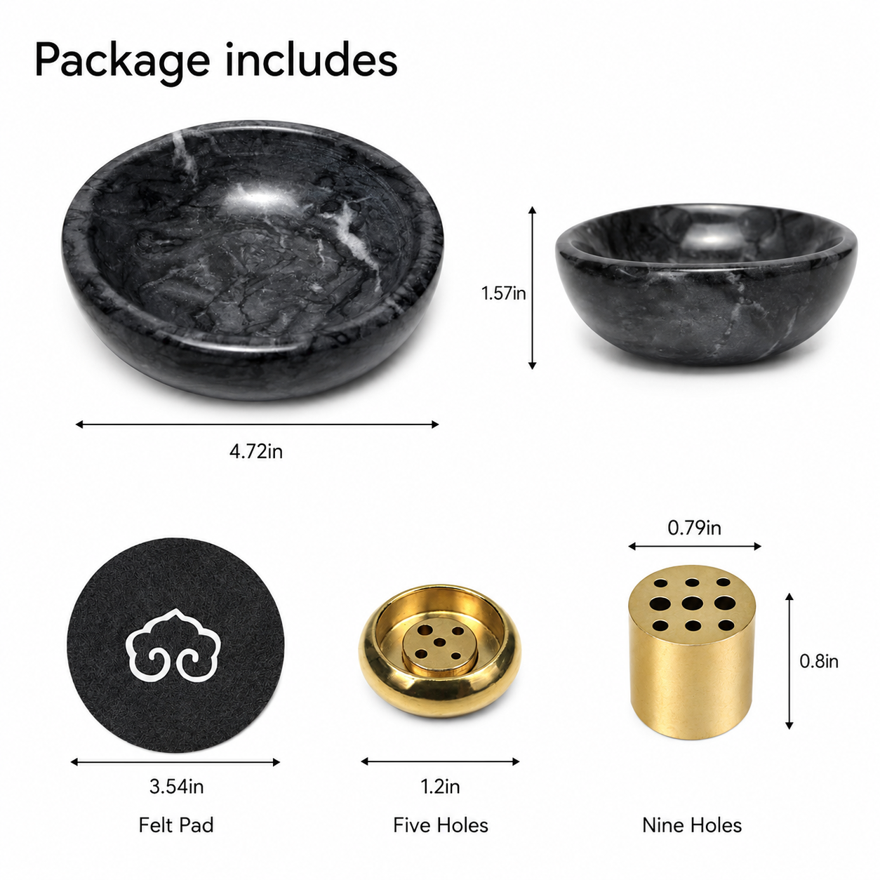 Black Marble Incense Holder - Ash Catcher Bowl