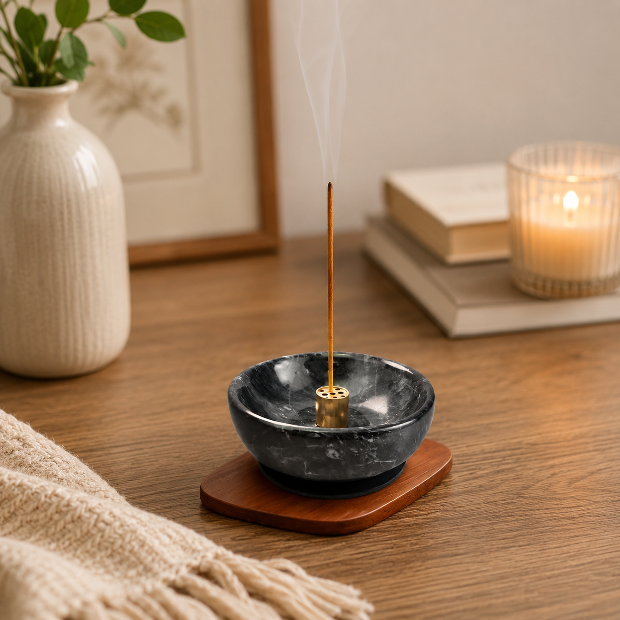 Black Marble Incense Holder - Ash Catcher Bowl