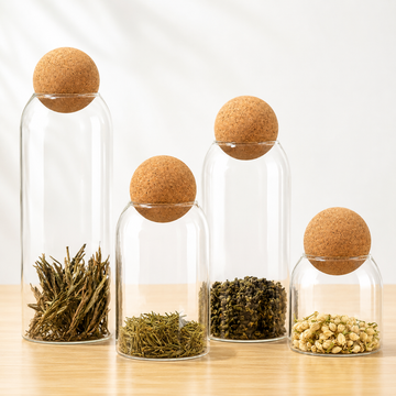 Round Cork Glass Pantry Storage Jar Set of 4