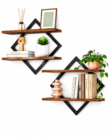 Diamond Floating Shelves - Rustic Wood Set of 2