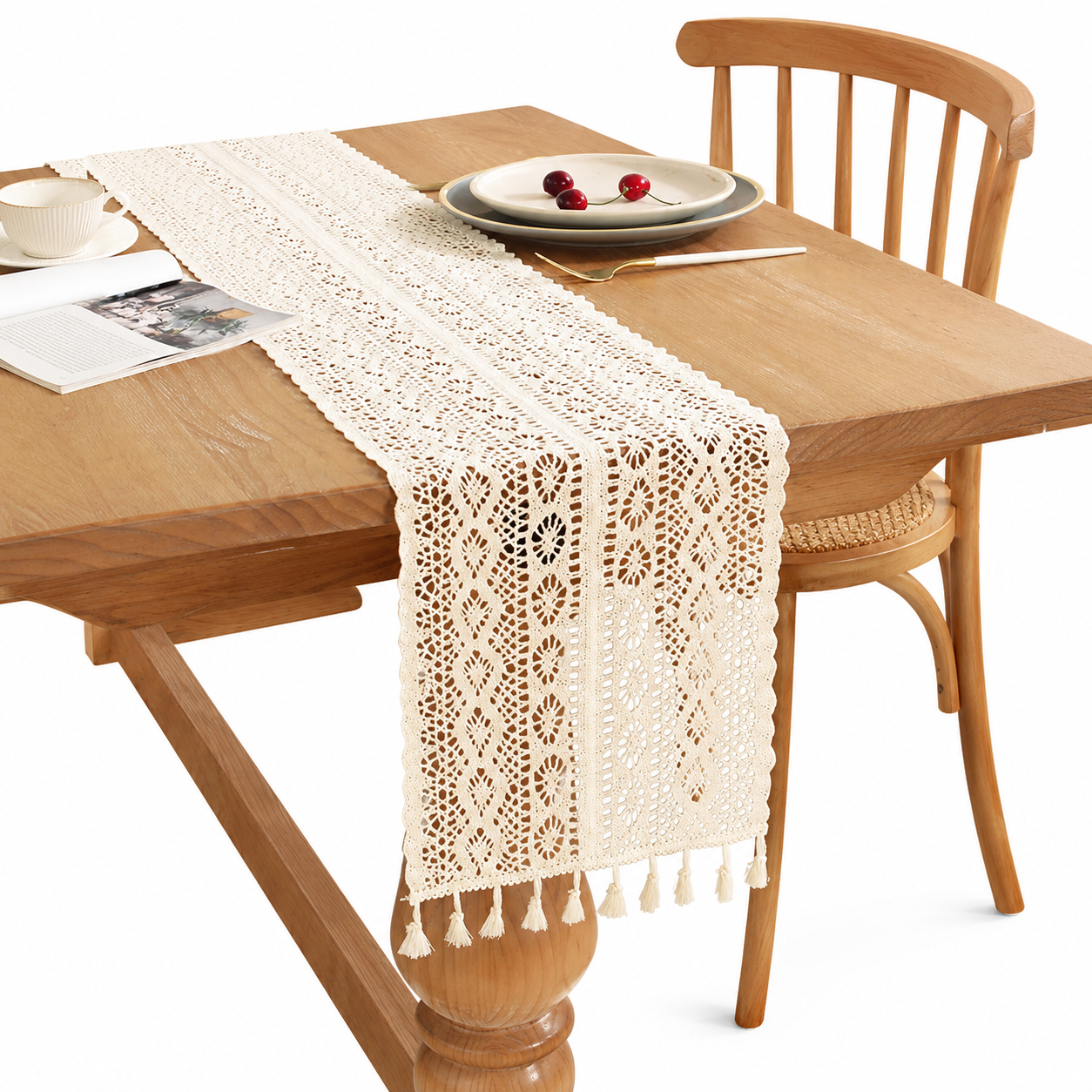 Bohemian Crochet Table Runner - Tassel Lace