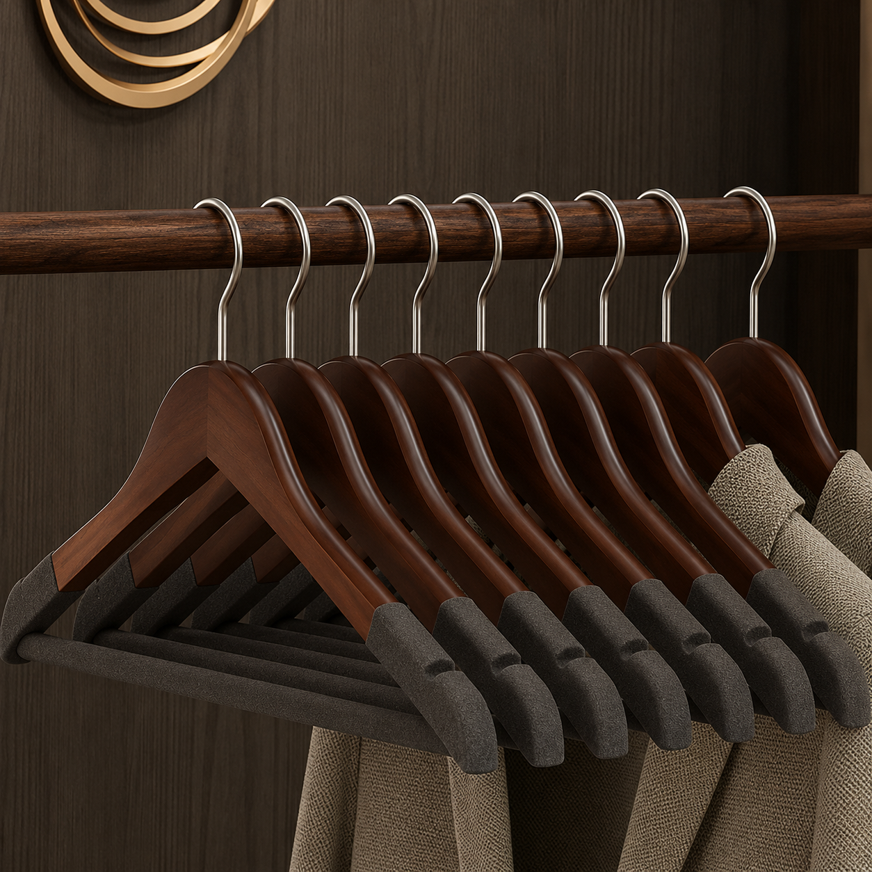 Wooden Clothes Hangers Non-Slip Set of 5