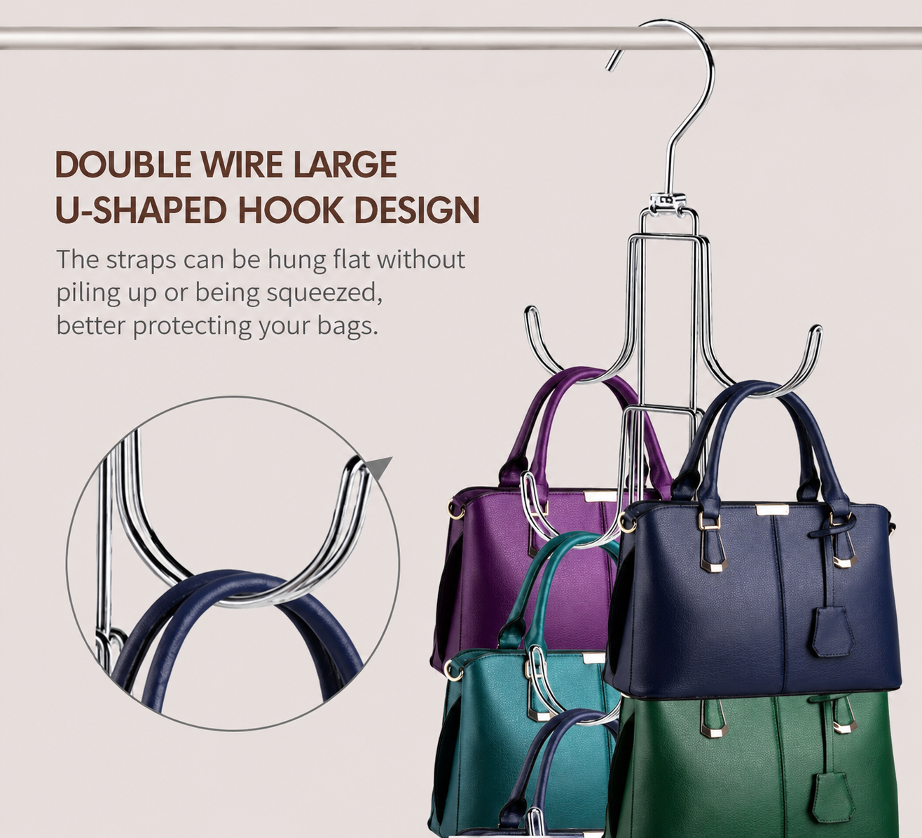 Purse Organizer Hanger - 10-Hook Storage Rack