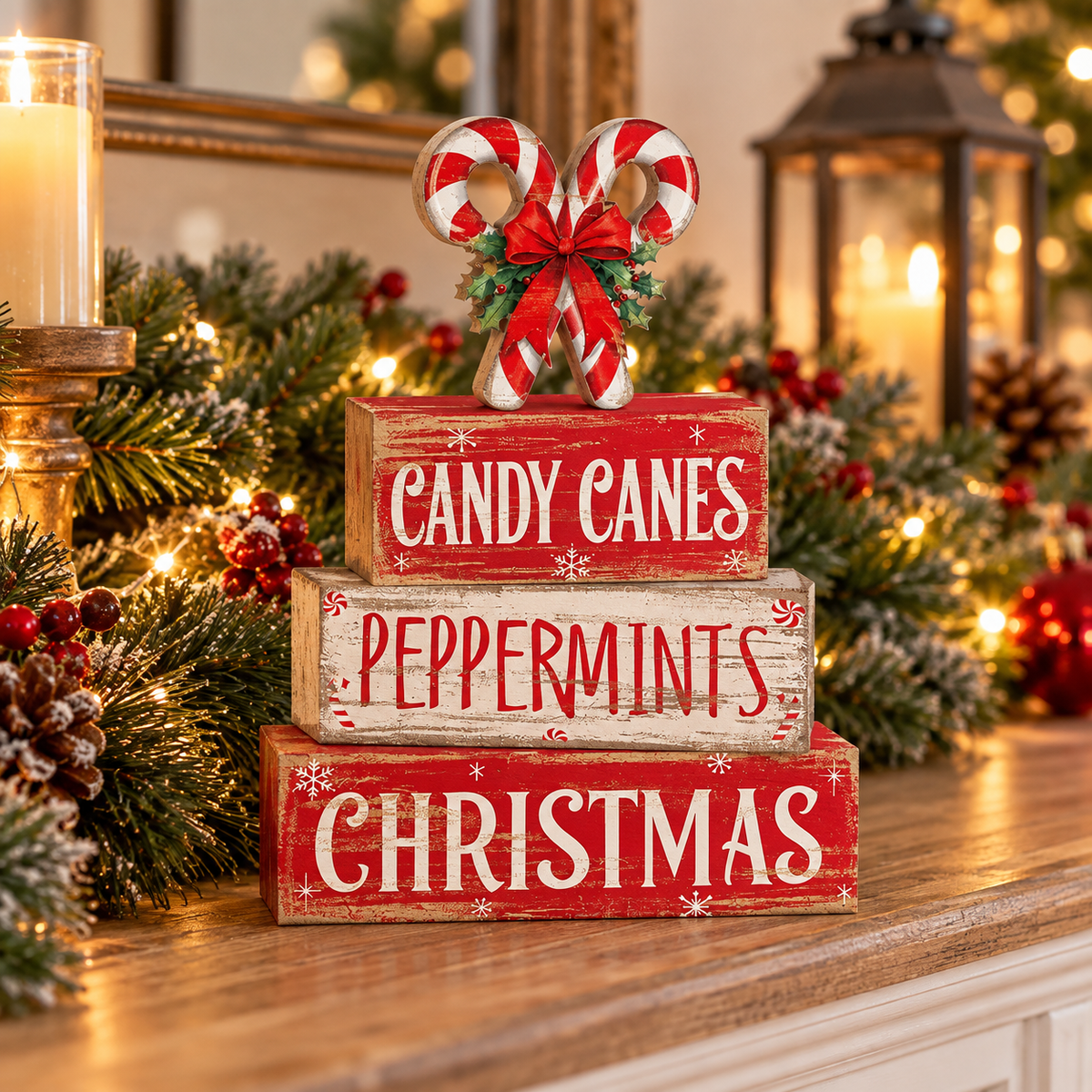 Christmas Candy Cane Wooden Block Set