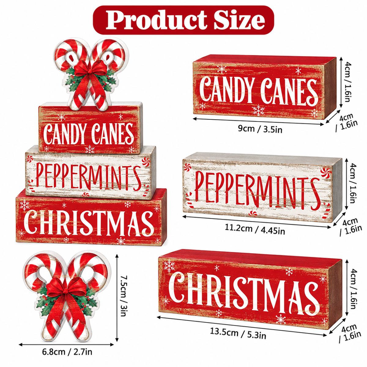 Christmas Candy Cane Wooden Block Set