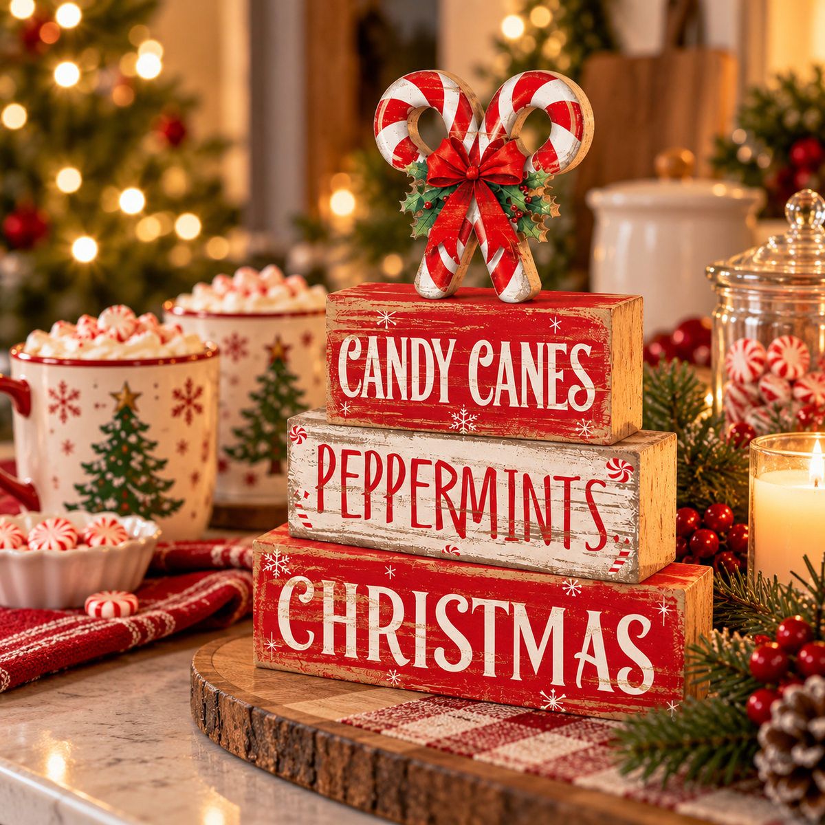 Christmas Candy Cane Wooden Block Set