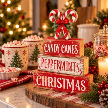Christmas Candy Cane Wooden Block Set