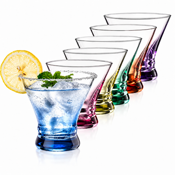 Martini Glass Set - 6 Colorful Stemless Glasses