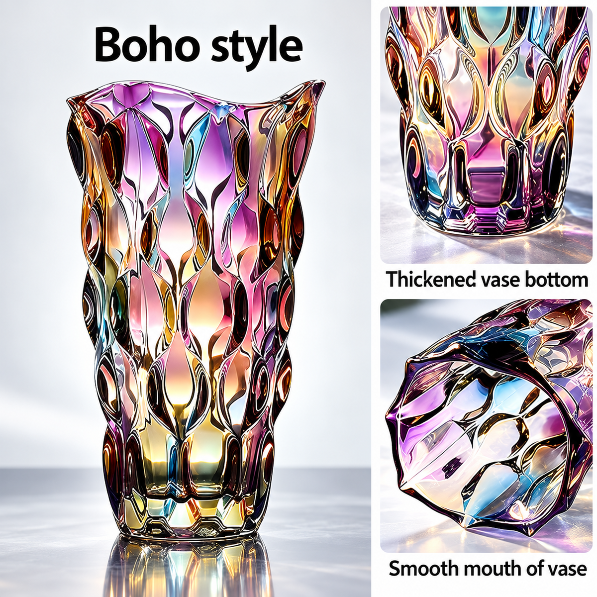 Colorful Glass Vase - Sculpted Wave Design