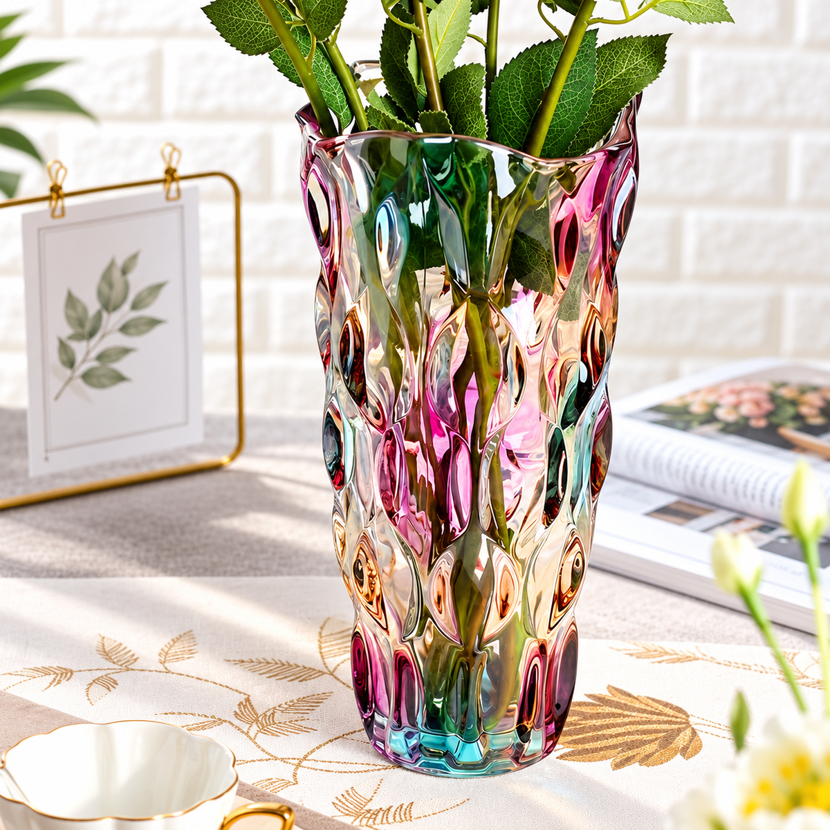 Colorful Glass Vase - Sculpted Wave Design