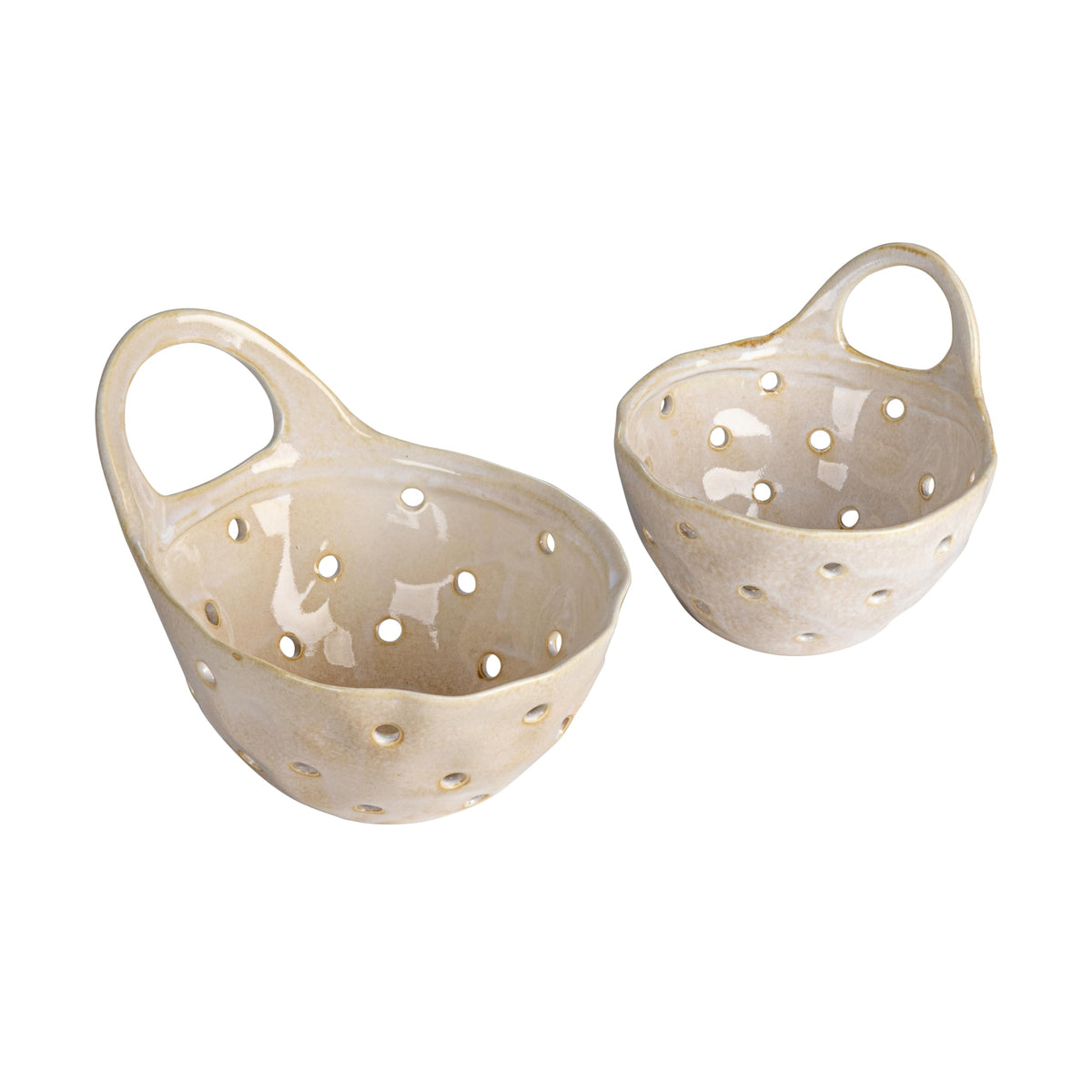 Cream Ceramic Colander Set - 2 Piece Stoneware Baskets