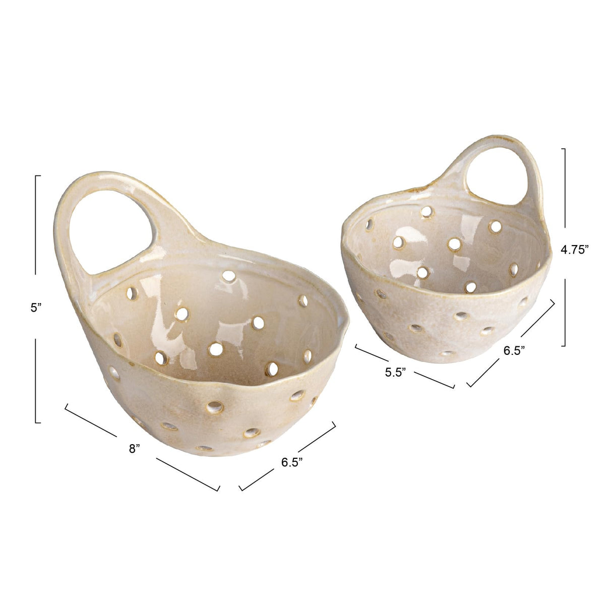 Cream Ceramic Colander Set - 2 Piece Stoneware Baskets