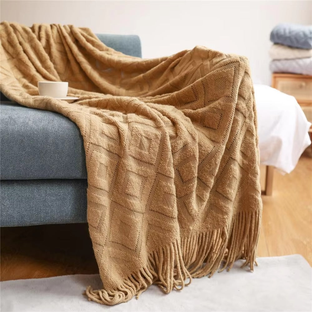 Cream Boho Throw Blanket