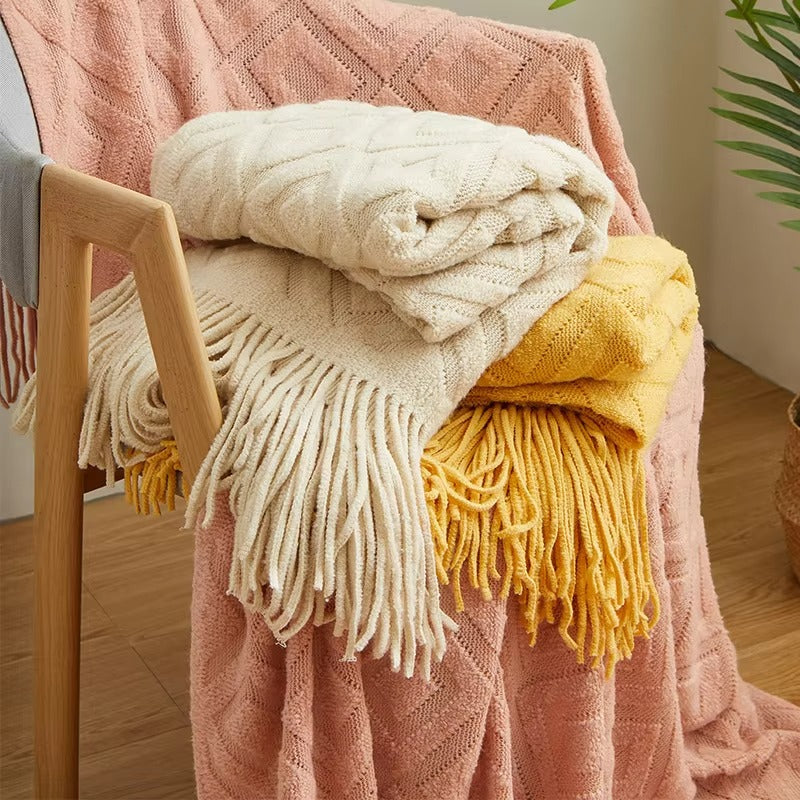 Cream Boho Throw Blanket