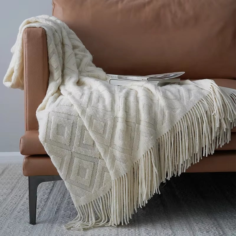 Cream Boho Throw Blanket