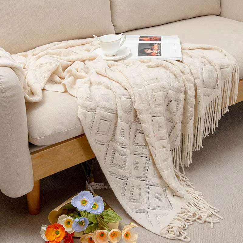 Cream Boho Throw Blanket