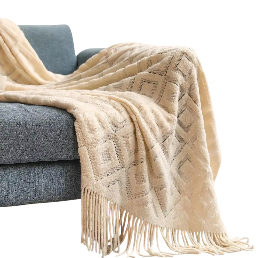 Cream Boho Throw Blanket