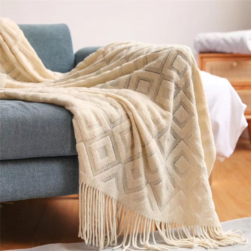 Cream Boho Throw Blanket