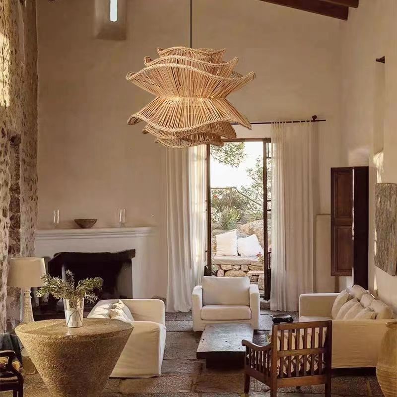 Layered Rattan Pendant Light
