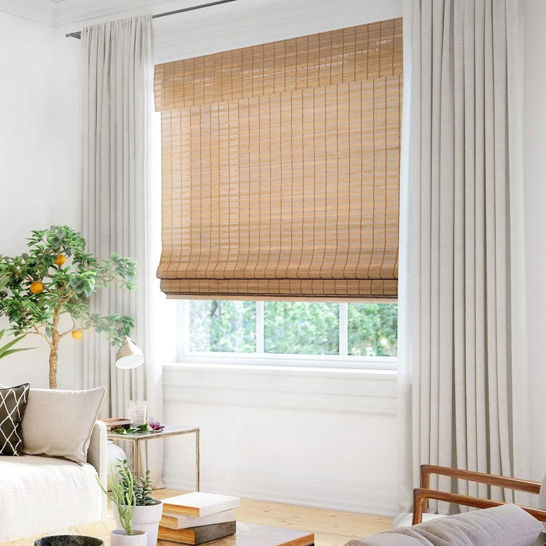 Hand-Pulled Bamboo Roman Shades