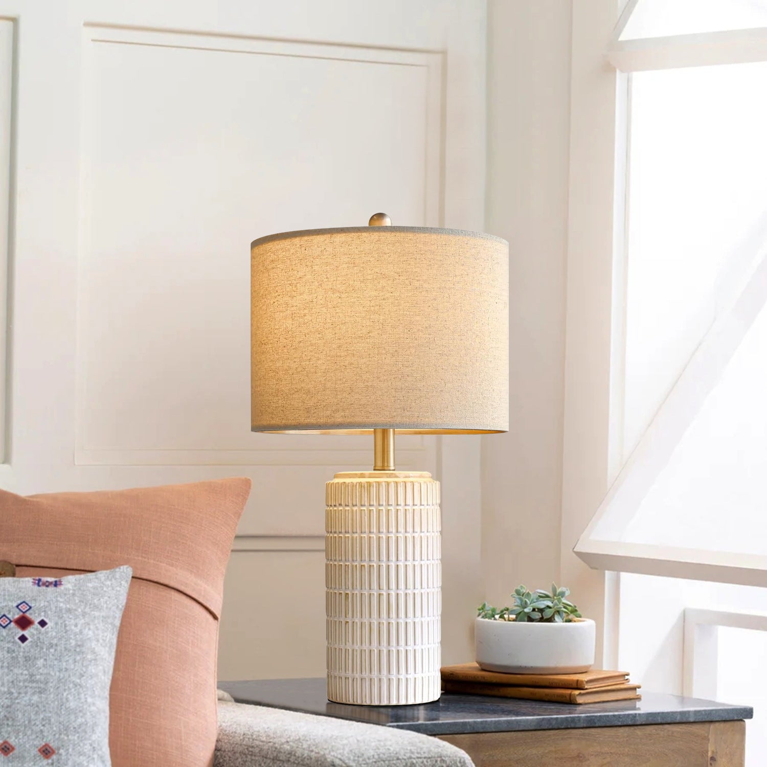 Fabric Shade Ceramic Table Lamps Set of 2