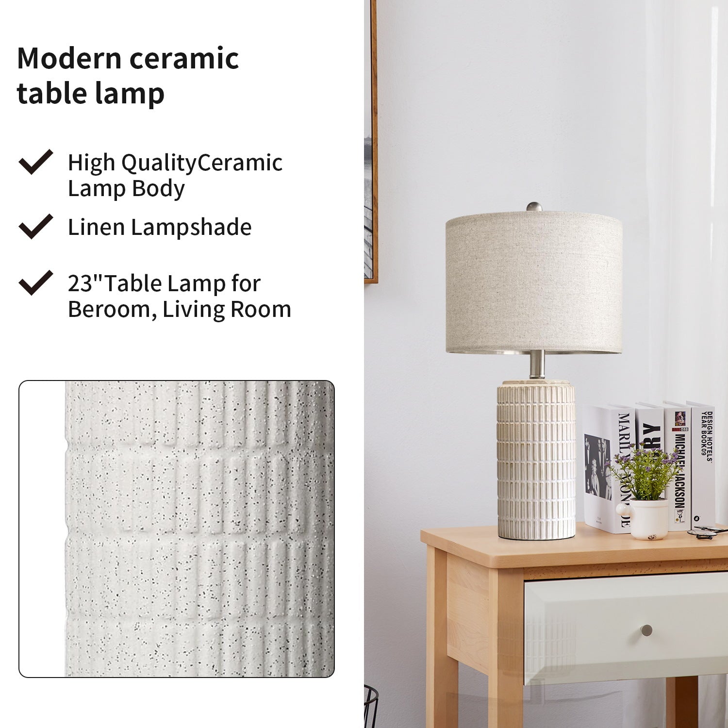 Fabric Shade Ceramic Table Lamps Set of 2