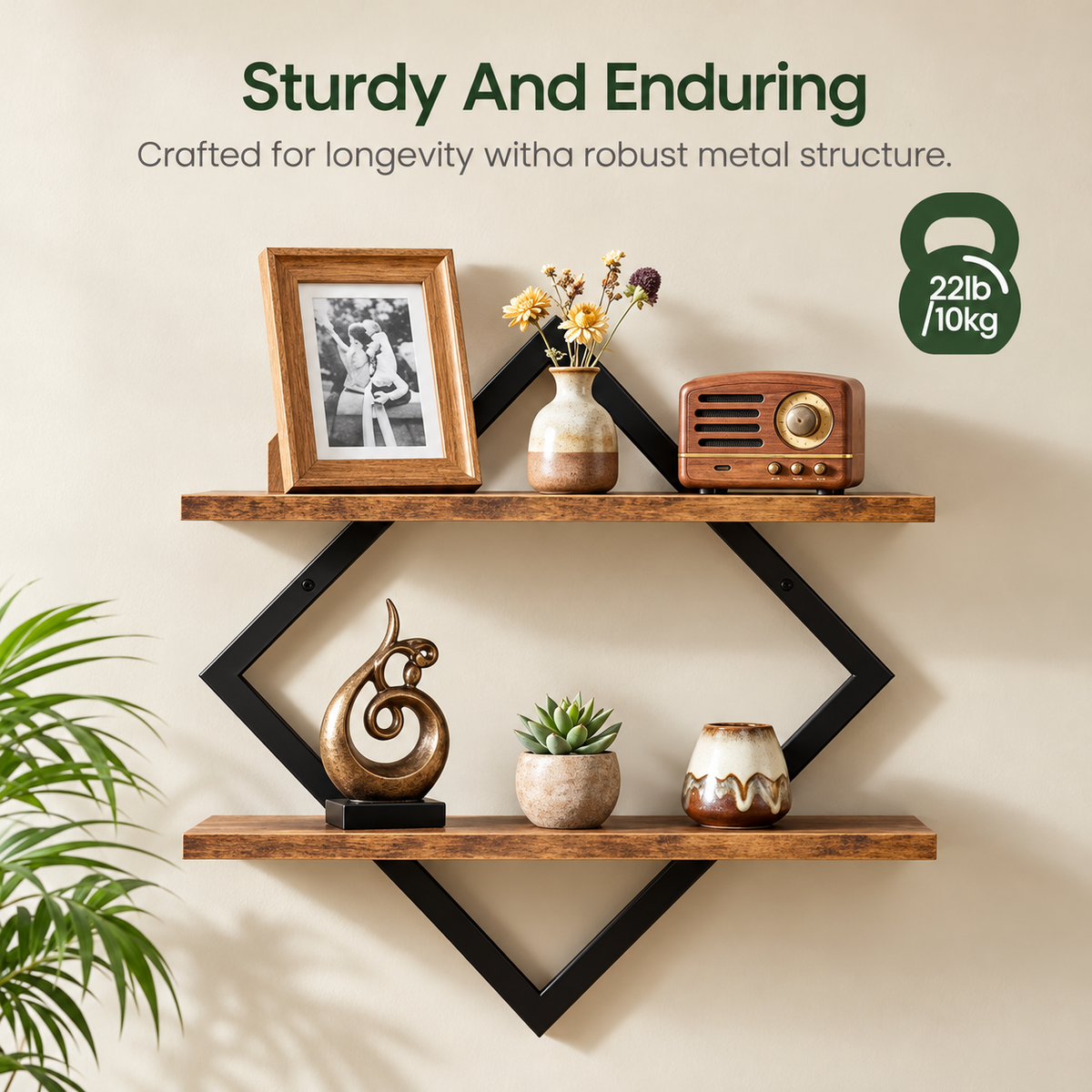 Diamond Floating Shelves - Rustic Wood Set of 2