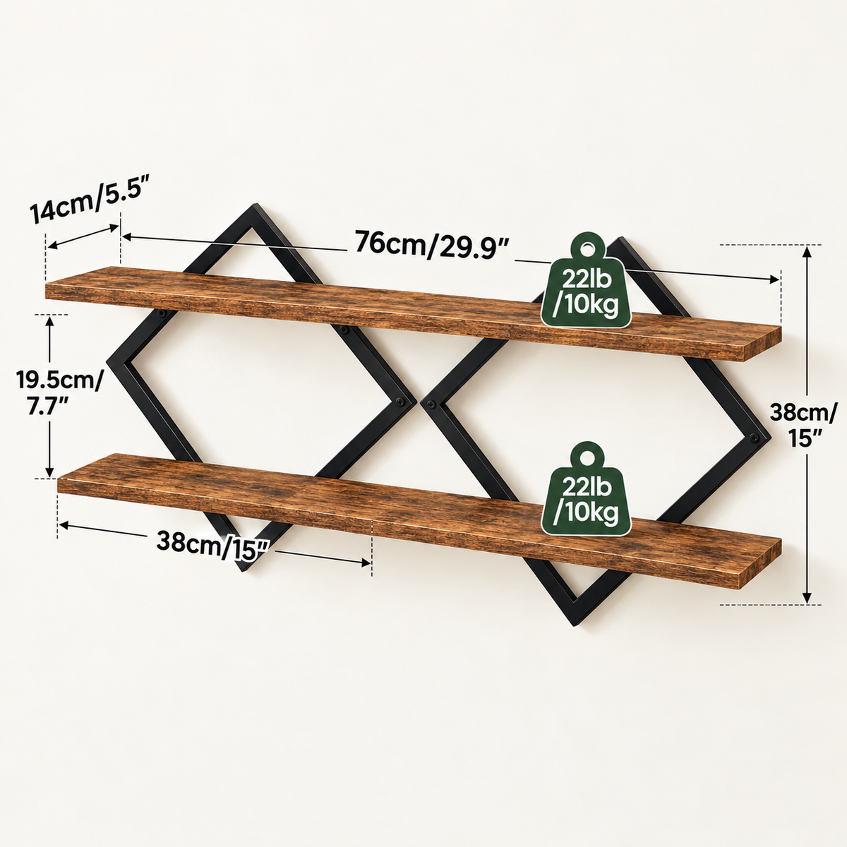 Diamond Floating Shelves - Rustic Wood Set of 2