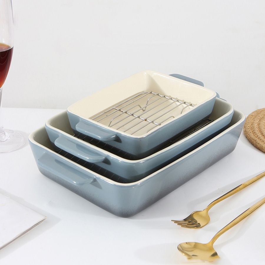 Ceramic Baking Dish with Racks – Rectangular Oven Bakeware