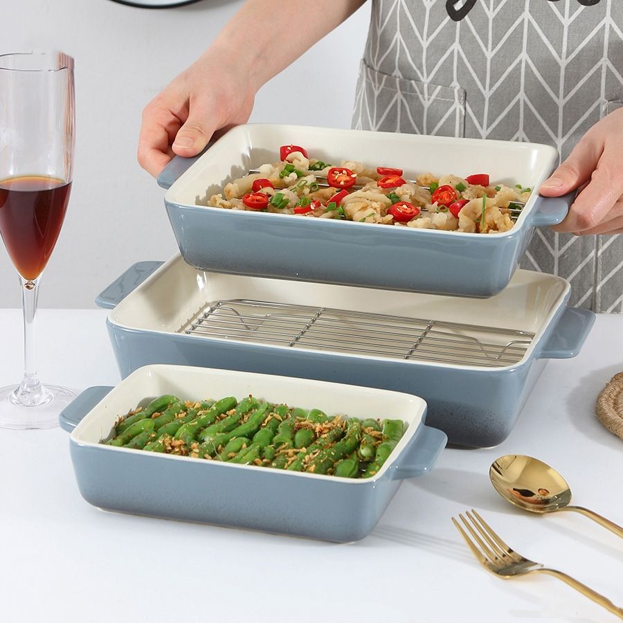 Ceramic Baking Dish with Racks – Rectangular Oven Bakeware