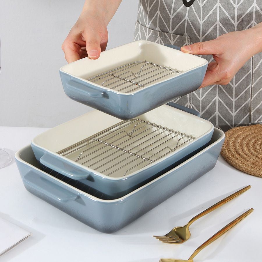Ceramic Baking Dish with Racks – Rectangular Oven Bakeware