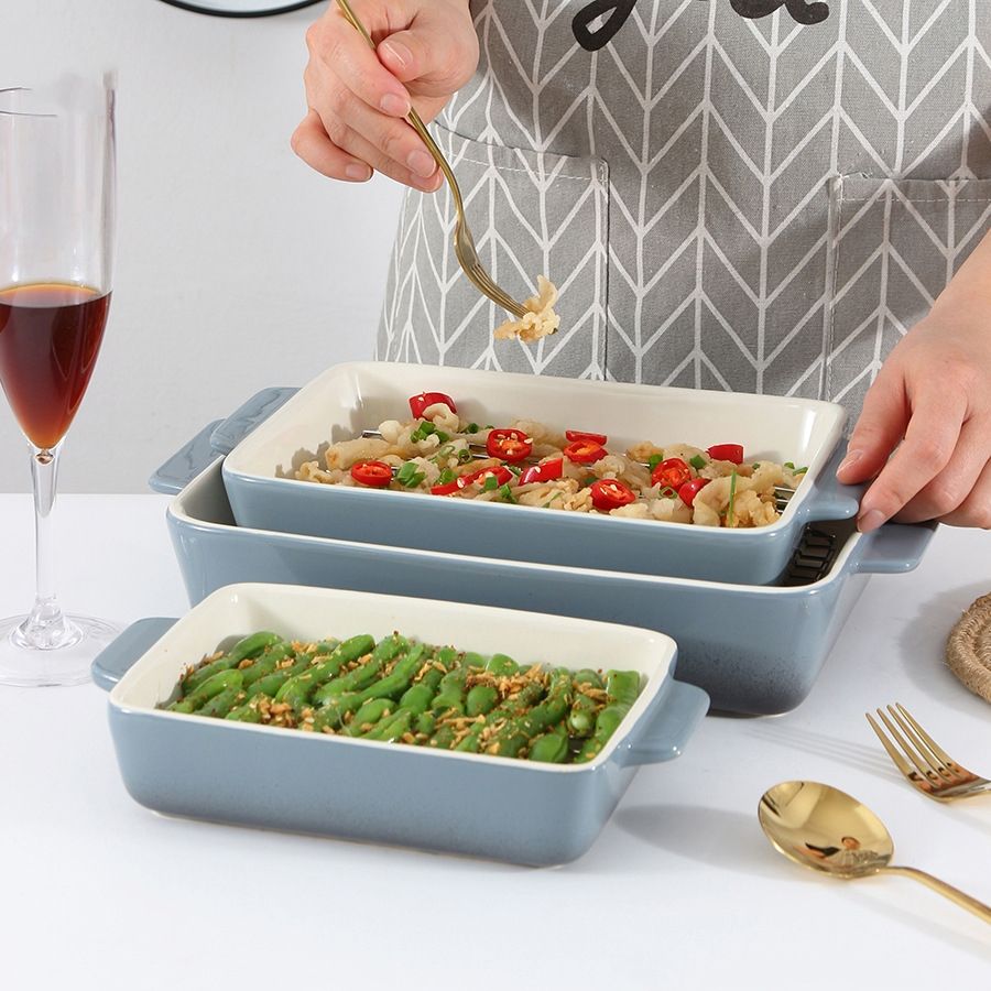 Ceramic Baking Dish with Racks – Rectangular Oven Bakeware