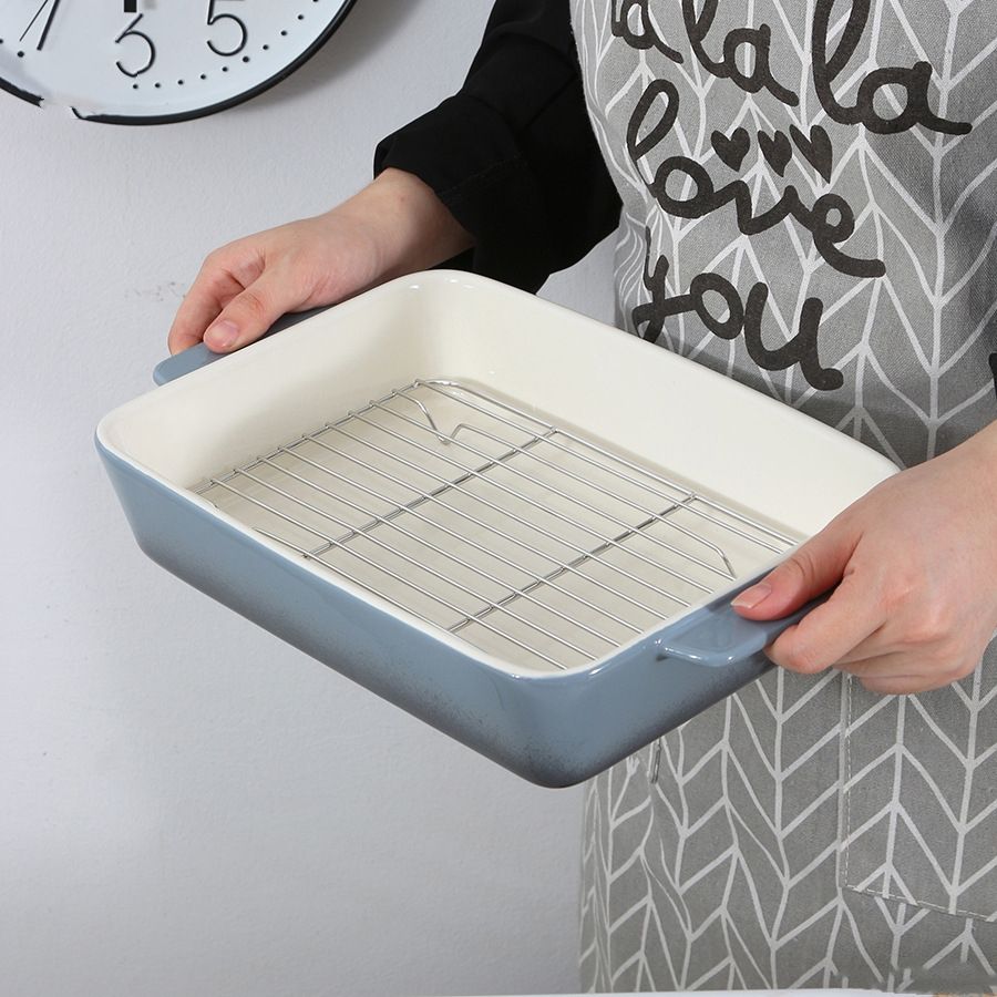 Ceramic Baking Dish with Racks – Rectangular Oven Bakeware