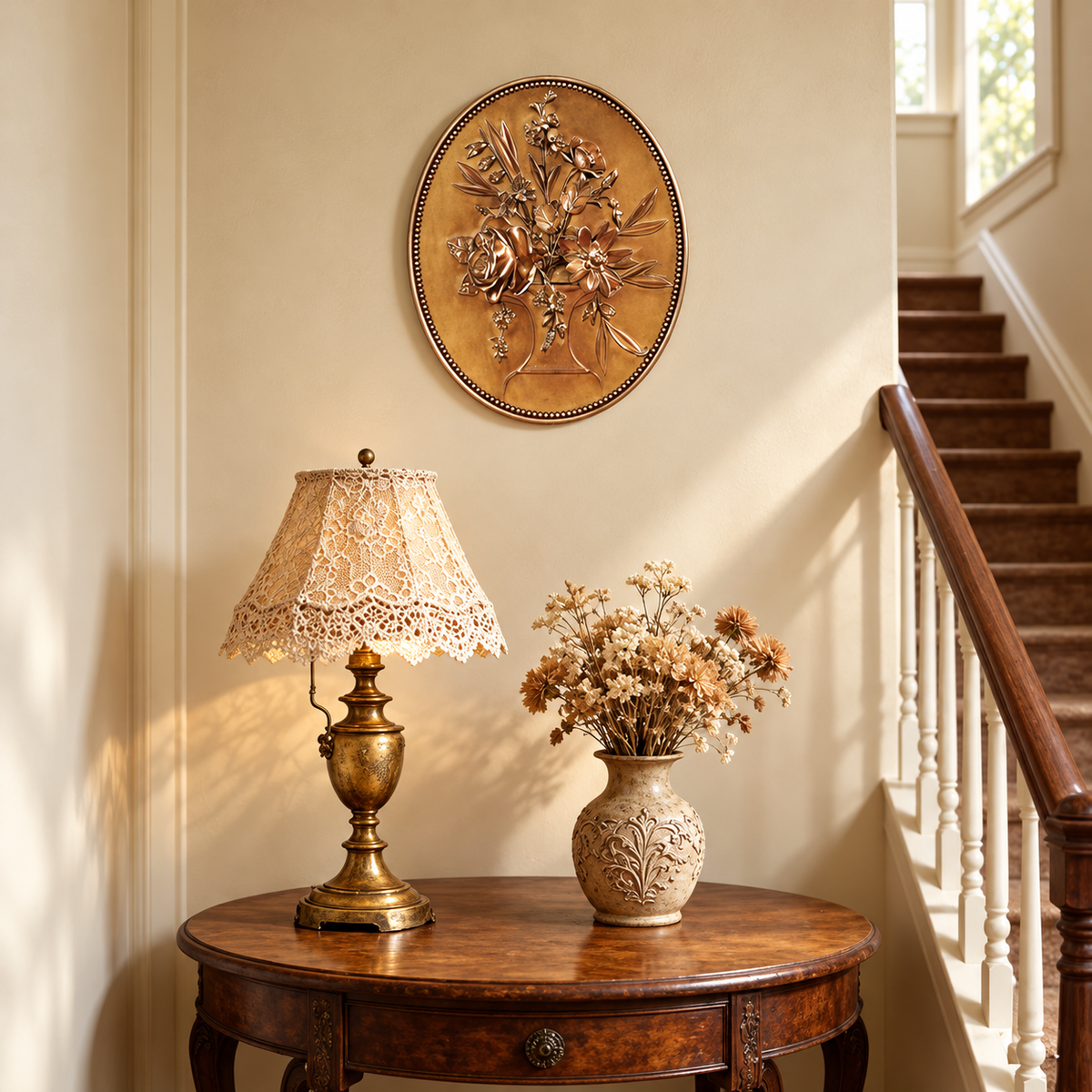 Floral Wall Art - Gold Embossed Oval Design