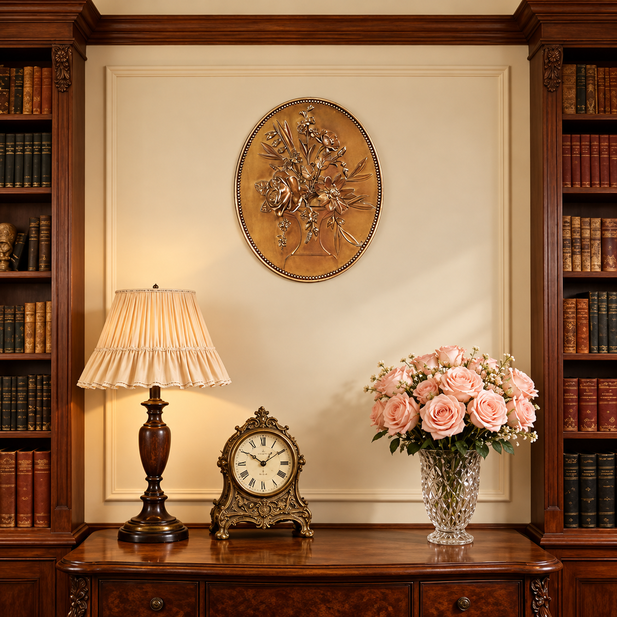 Floral Wall Art - Gold Embossed Oval Design