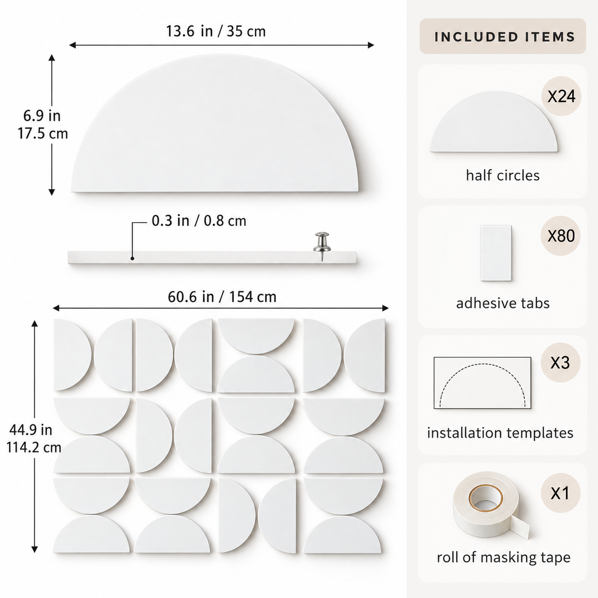 Geometric Wall Panels - 24 Piece Half Circle Set