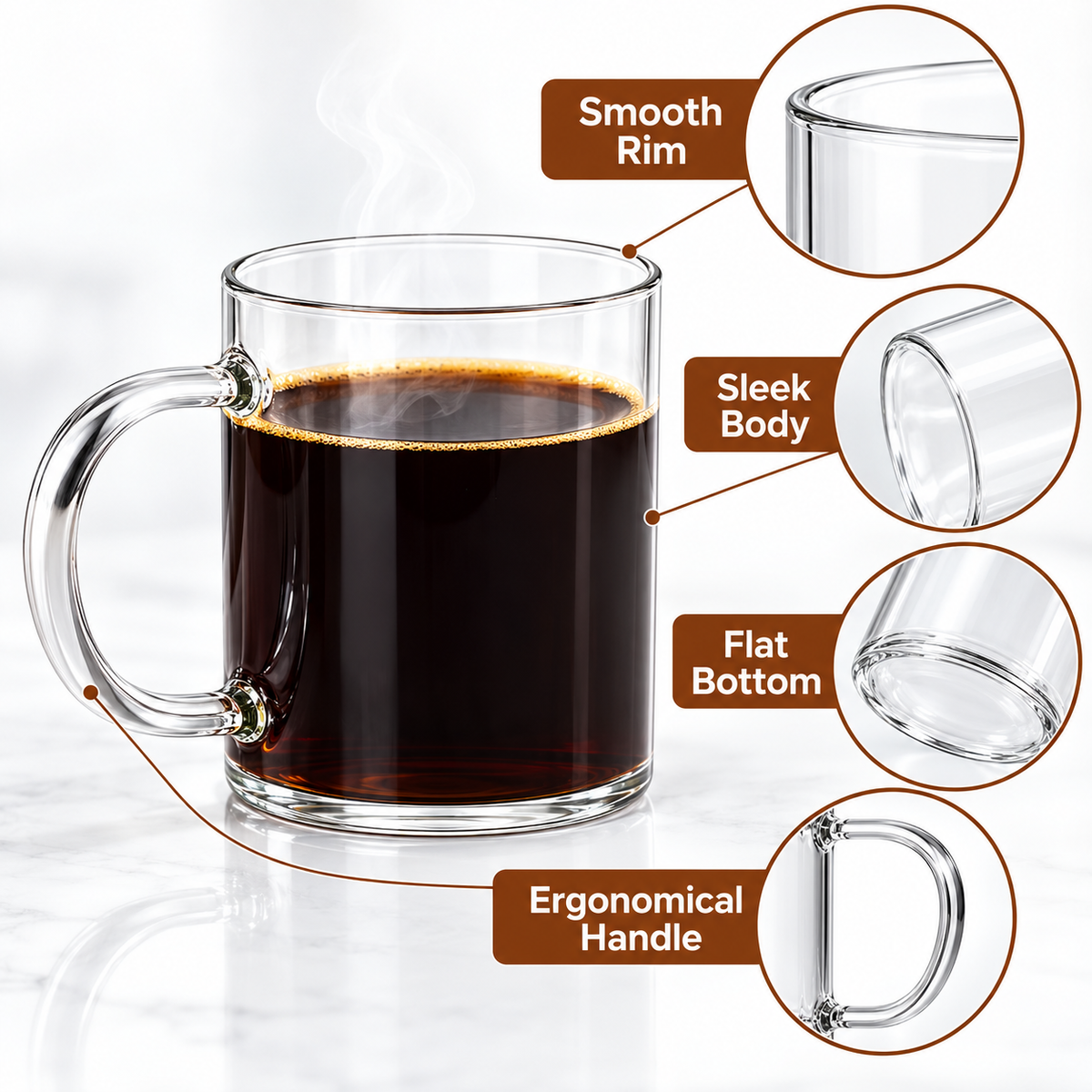 Glass Mug Set - 6 Colorful Handle Cups