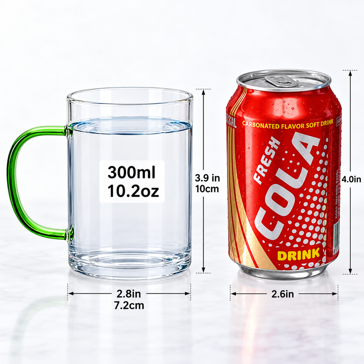 Glass Mug Set - 6 Colorful Handle Cups