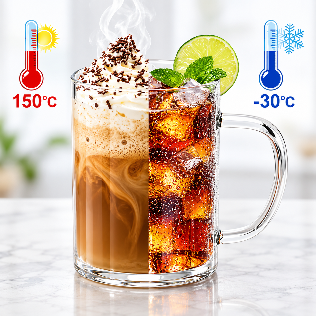 Glass Mug Set - 6 Colorful Handle Cups