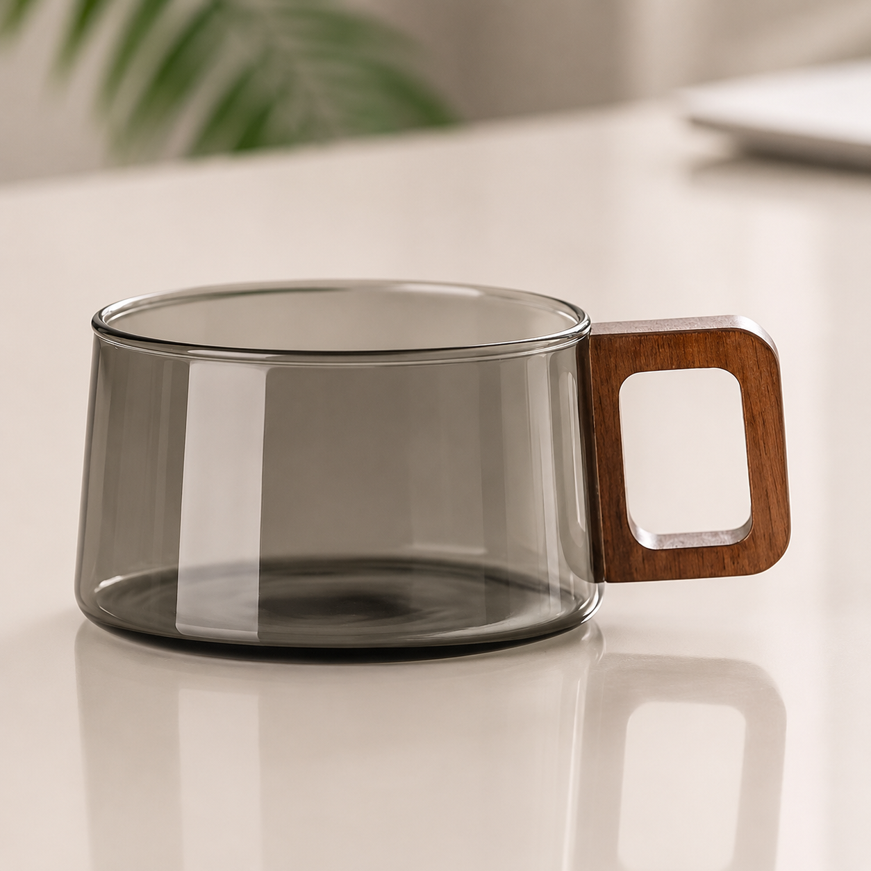 Glass Coffee Mug 200ml with Wooden Tray and Spoon