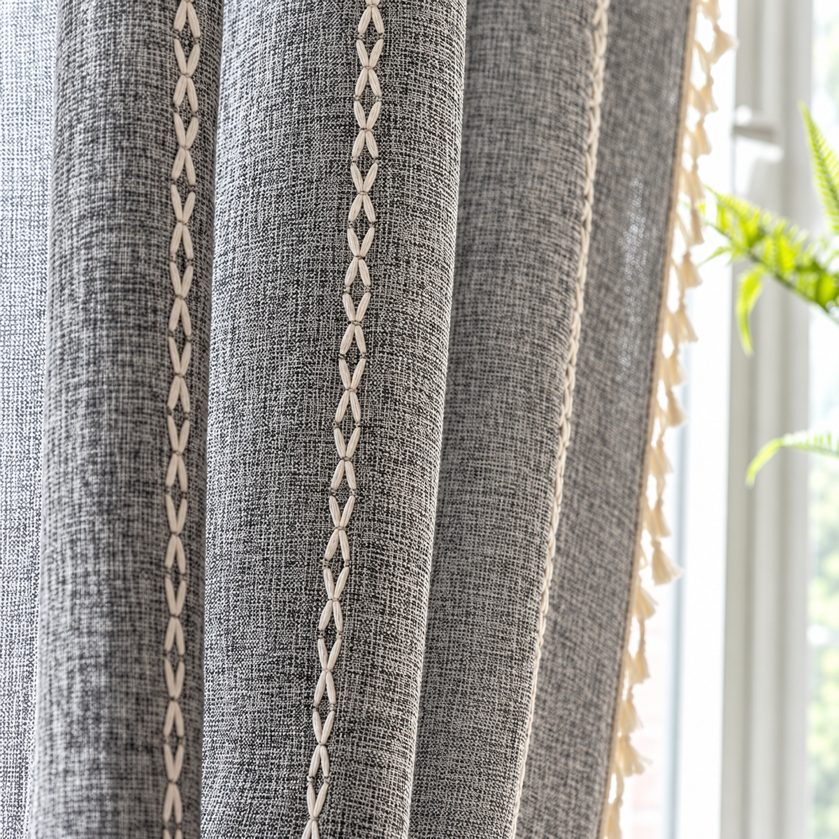 Gray Boho Tassel Curtain Panel